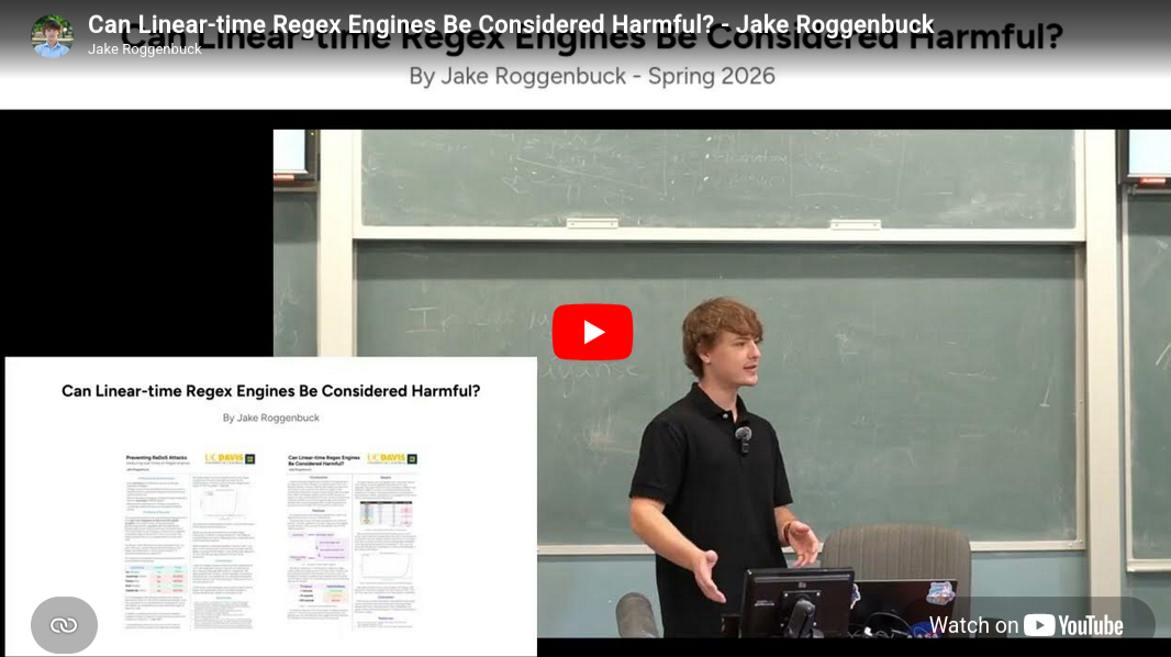 Jake Roggenbuck giving ReDoS talk at UC Davis